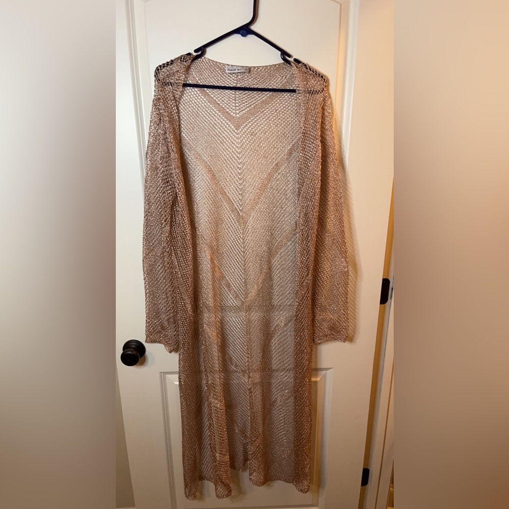 Gold kimono, fits like an oversized medium. Mesh material